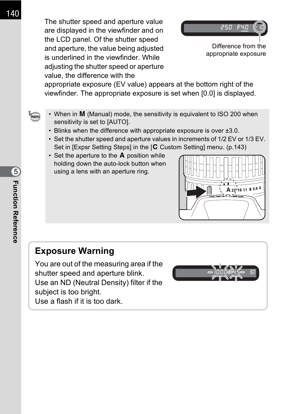 Exposure warning | Pentax IST DS2 User Manual | Page 142 / 212