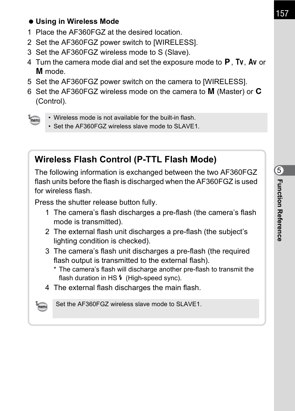 Wireless flash control (p-ttl flash mode) | Pentax IST DS2 User Manual | Page 159 / 212