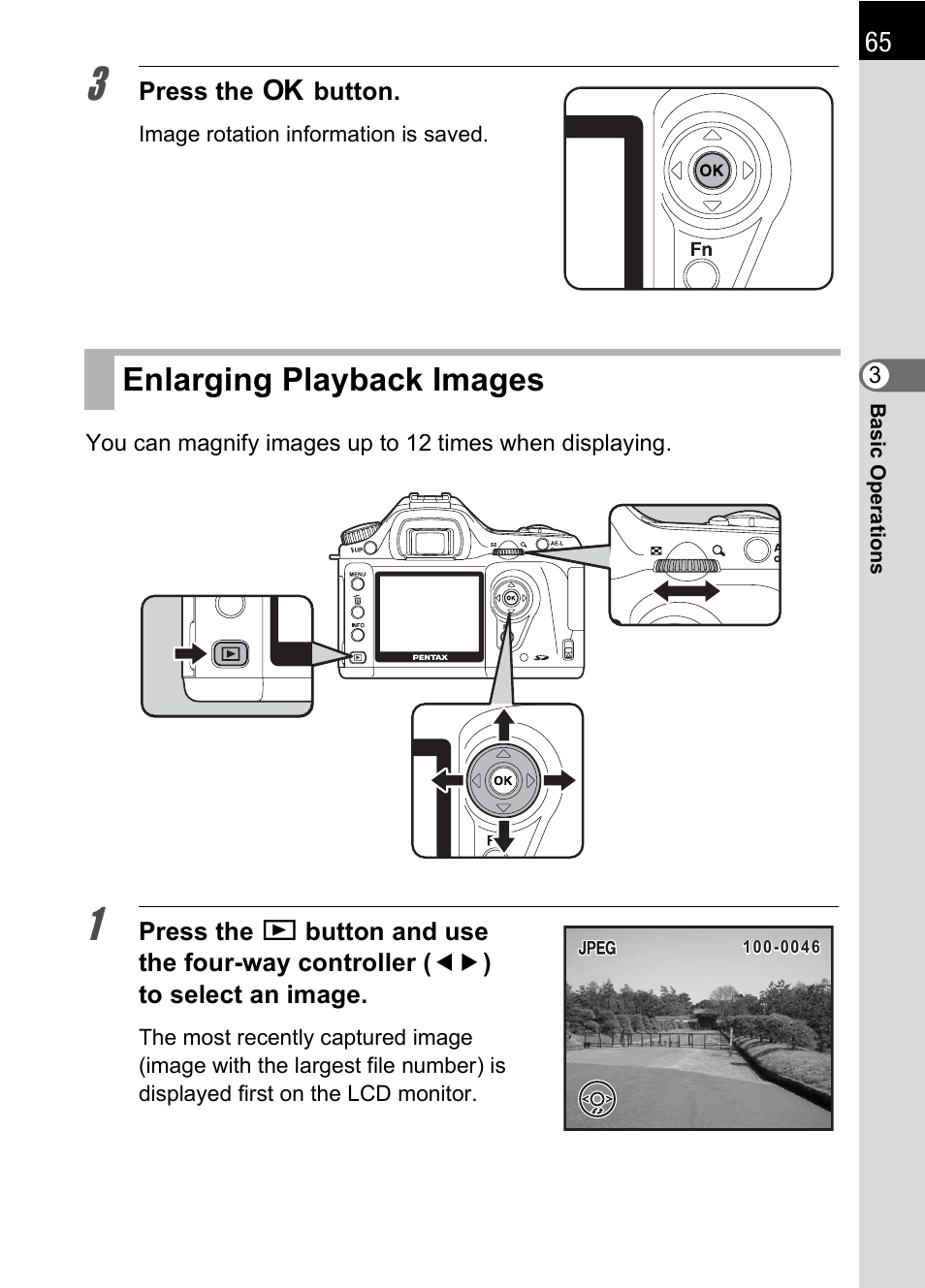 Enlarging playback images | Pentax IST DS2 User Manual | Page 67 / 212