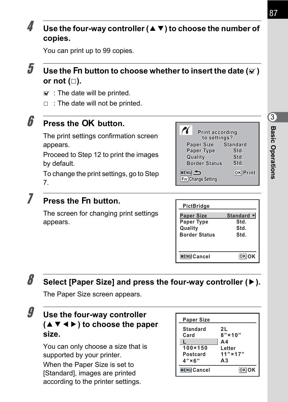 Press the 4 button, Press the { button | Pentax IST DS2 User Manual | Page 89 / 212