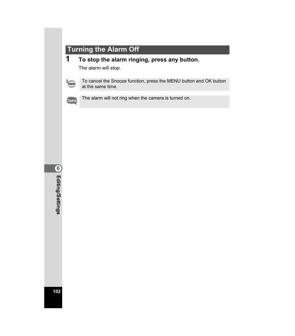 Turning the alarm off | Pentax 33WR User Manual | Page 104 / 116