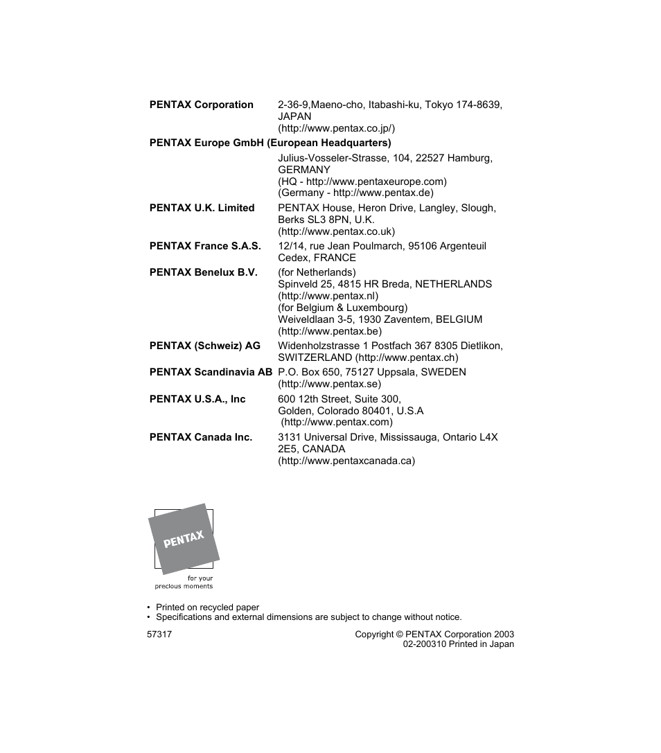 Pentax 33WR User Manual | Page 116 / 116