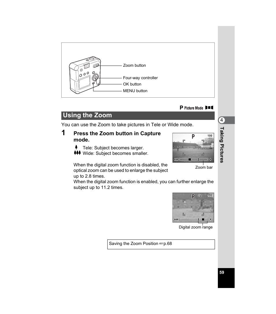 Using the zoom, 1p.59) | Pentax 33WR User Manual | Page 61 / 116