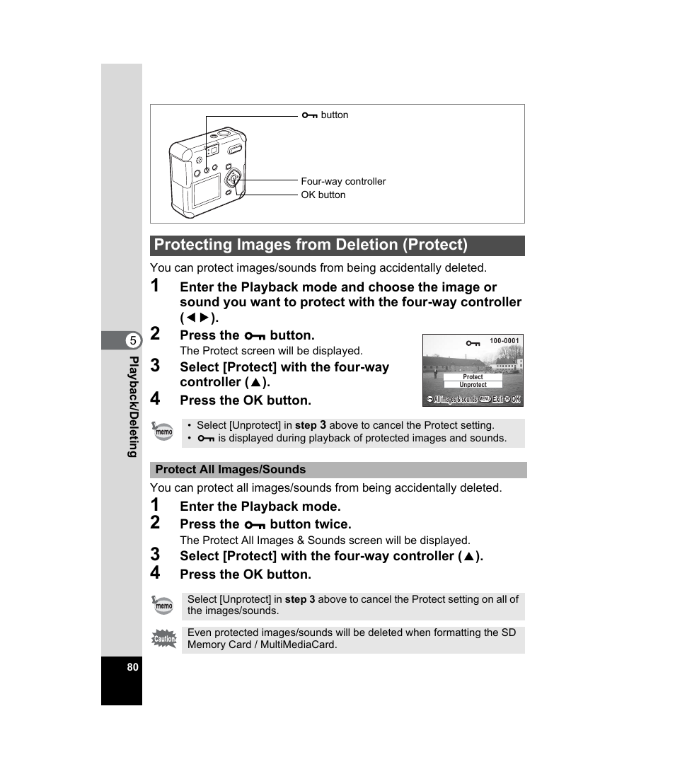 Protecting images from deletion (protect), P.80) | Pentax 33WR User Manual | Page 82 / 116