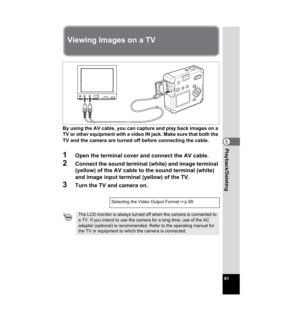 Viewing images on a tv | Pentax 33WR User Manual | Page 83 / 116