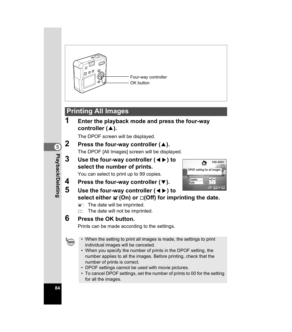 Printing all images | Pentax 33WR User Manual | Page 86 / 116