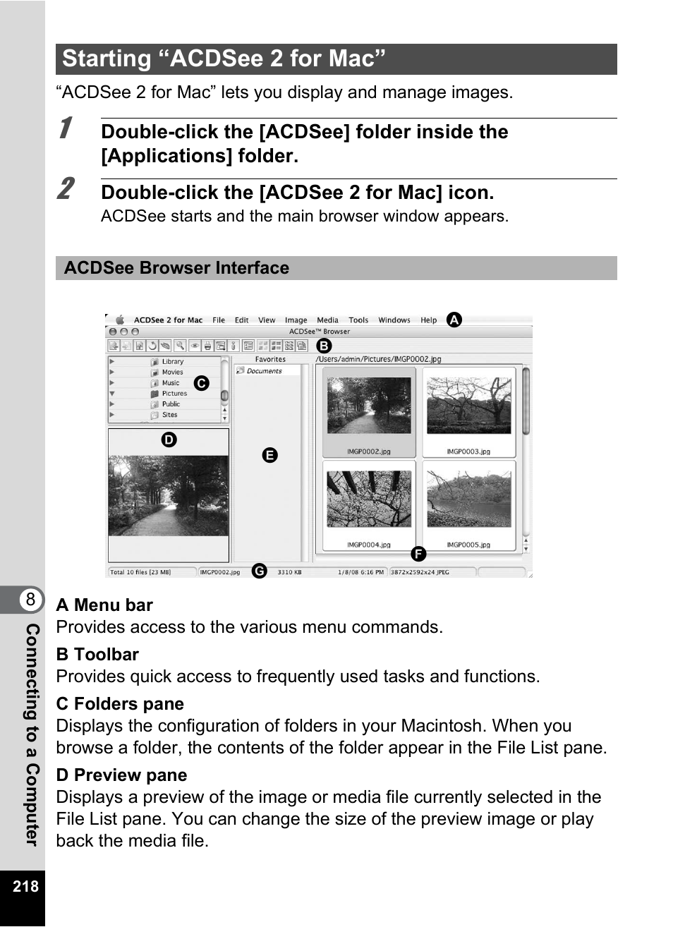 Starting “acdsee 2 for mac | Pentax Optio P70 User Manual | Page 220 / 256