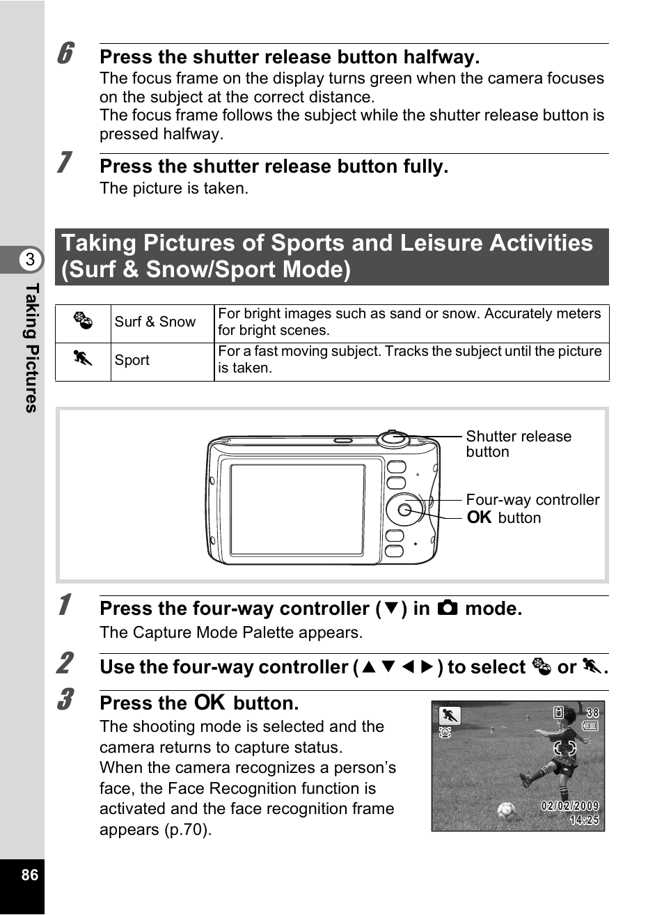 Sport mode), P.86 | Pentax Optio P70 User Manual | Page 88 / 256