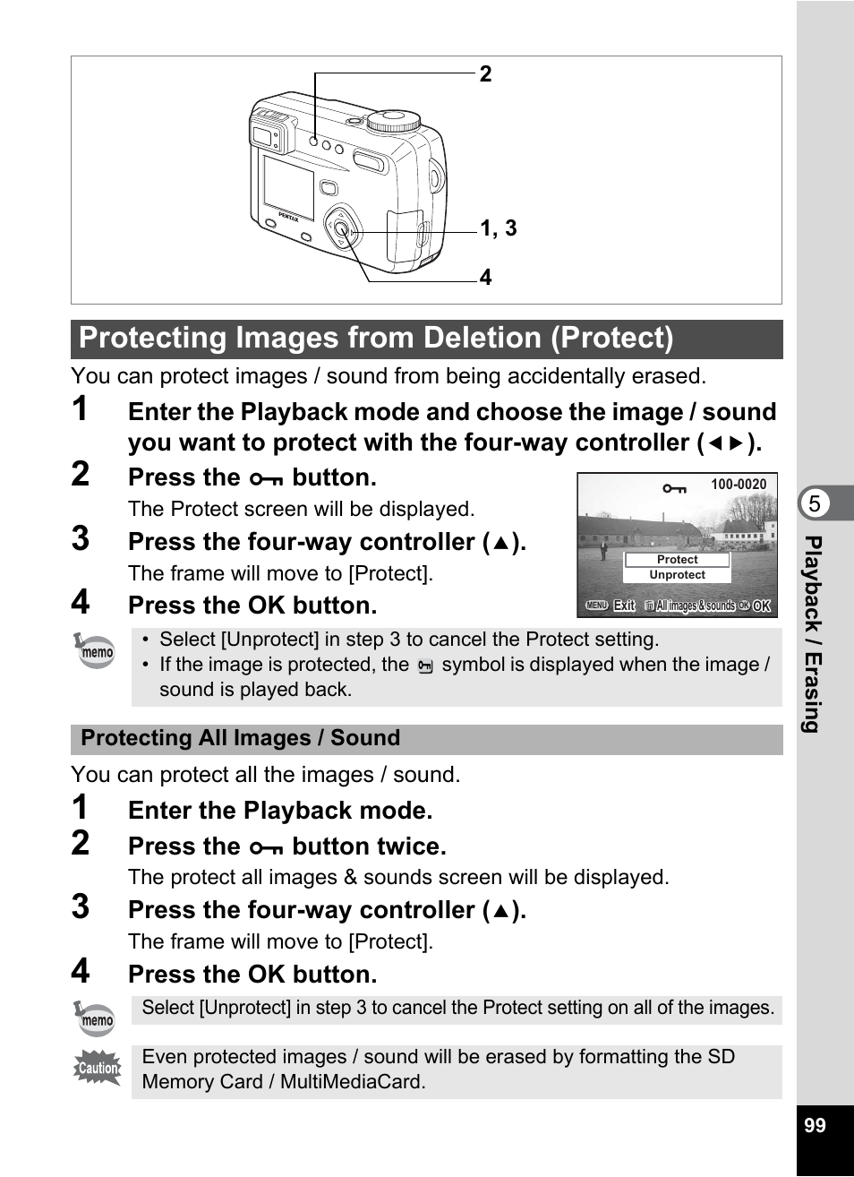 Protecting images from deletion (protect), P.99) | Pentax Optio 555 User Manual | Page 101 / 144