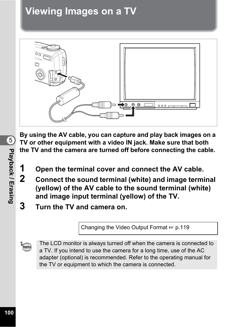 Viewing images on a tv | Pentax Optio 555 User Manual | Page 102 / 144
