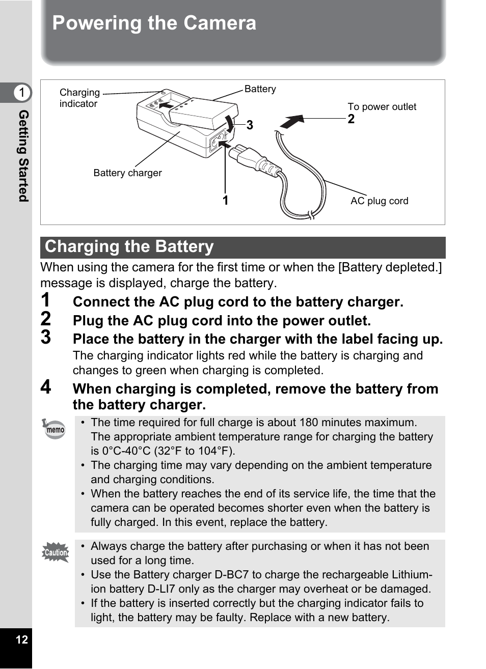 Powering the camera, Charging the battery | Pentax Optio 555 User Manual | Page 14 / 144