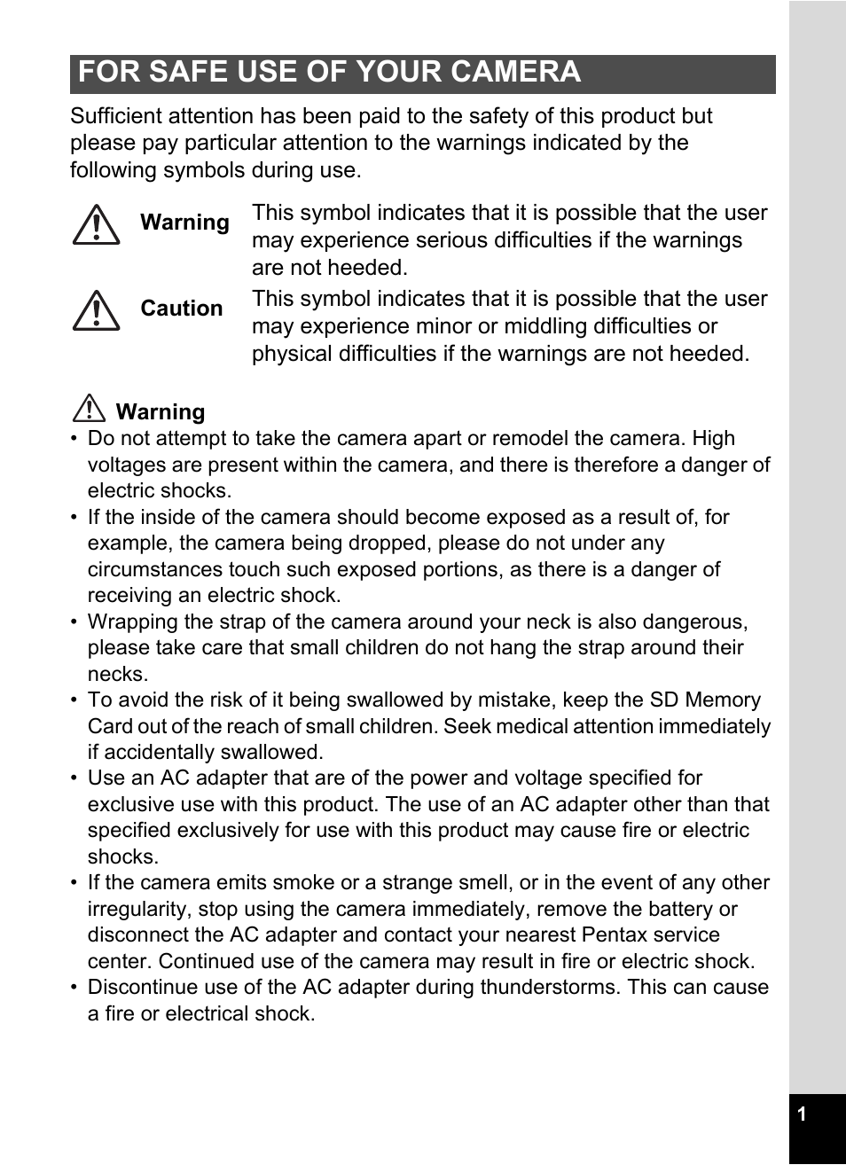 For safe use of your camera | Pentax Optio 555 User Manual | Page 3 / 144