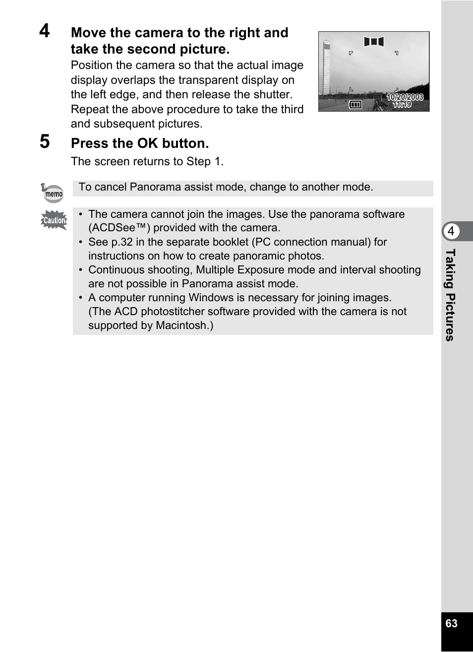 Press the ok button | Pentax Optio 555 User Manual | Page 65 / 144