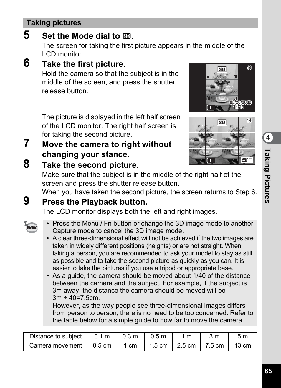 Set the mode dial to, Take the first picture, Take the second picture | Press the playback button | Pentax Optio 555 User Manual | Page 67 / 144
