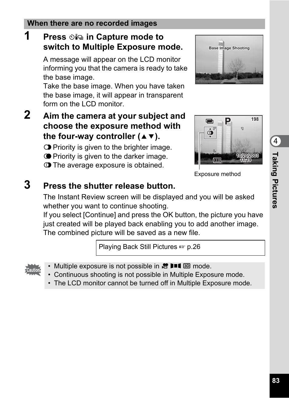 Press, Press the shutter release button | Pentax Optio 555 User Manual | Page 85 / 144