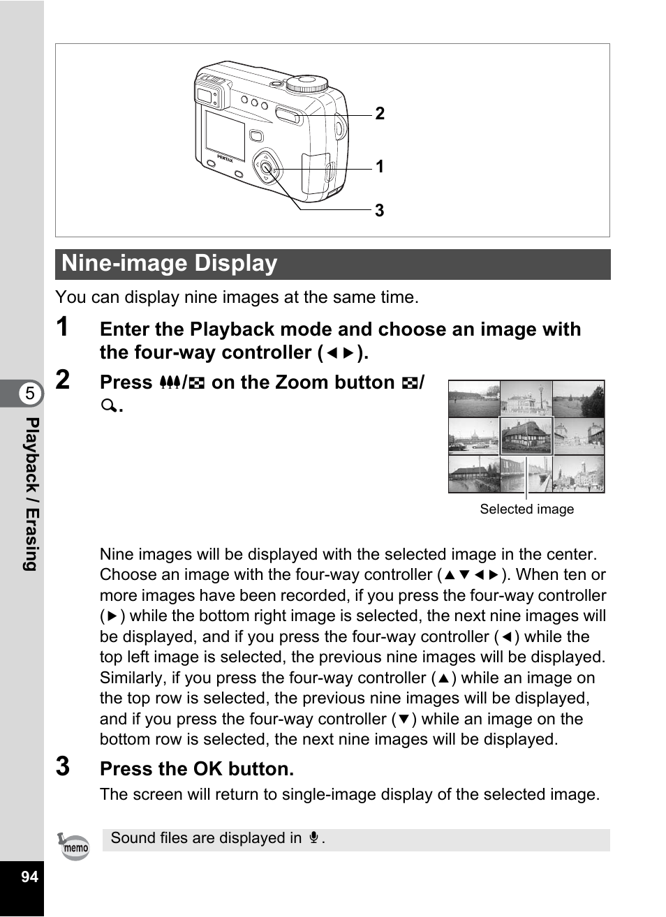 Nine-image display, P.94) | Pentax Optio 555 User Manual | Page 96 / 144
