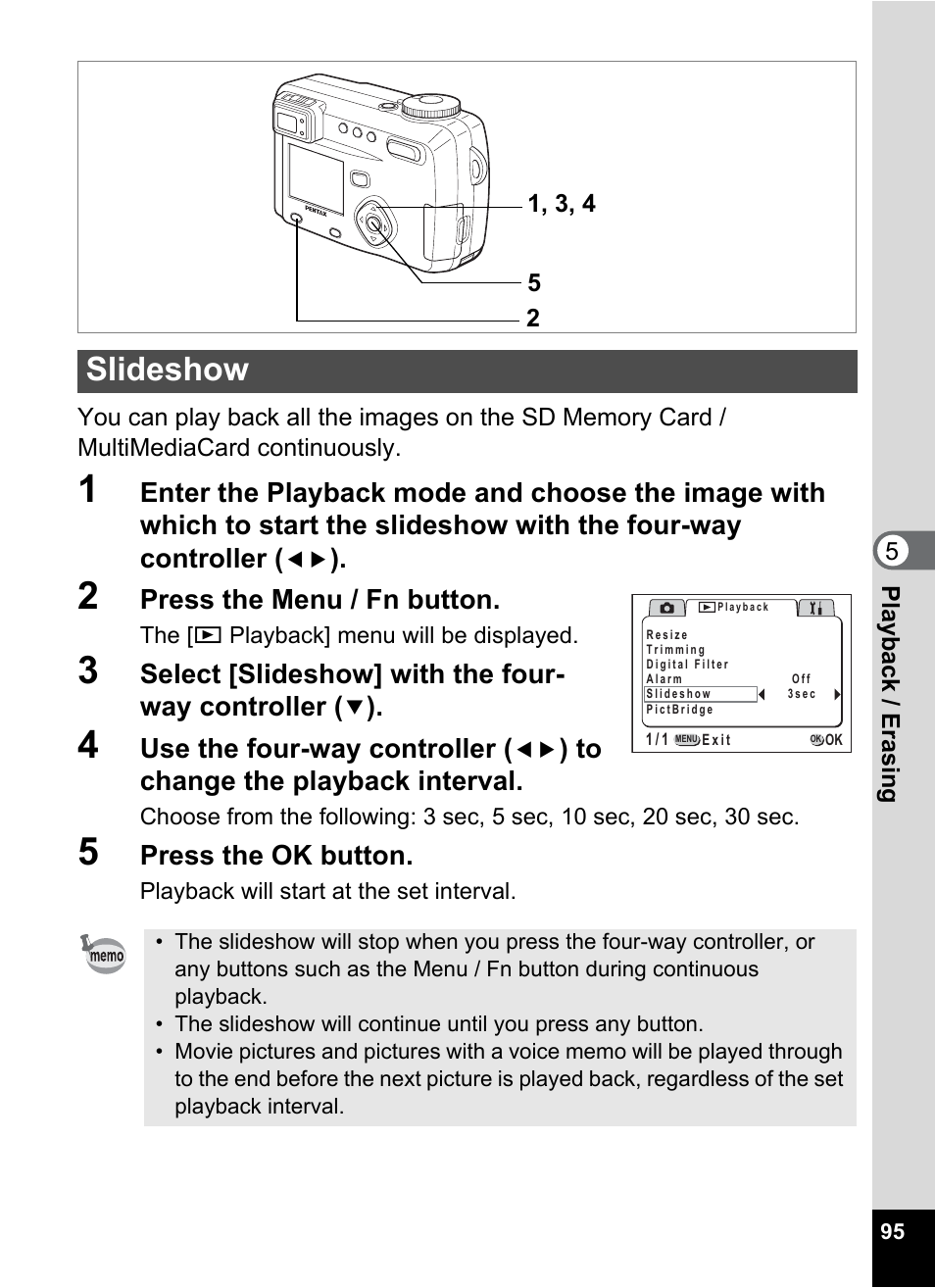 Slideshow, P.95 | Pentax Optio 555 User Manual | Page 97 / 144