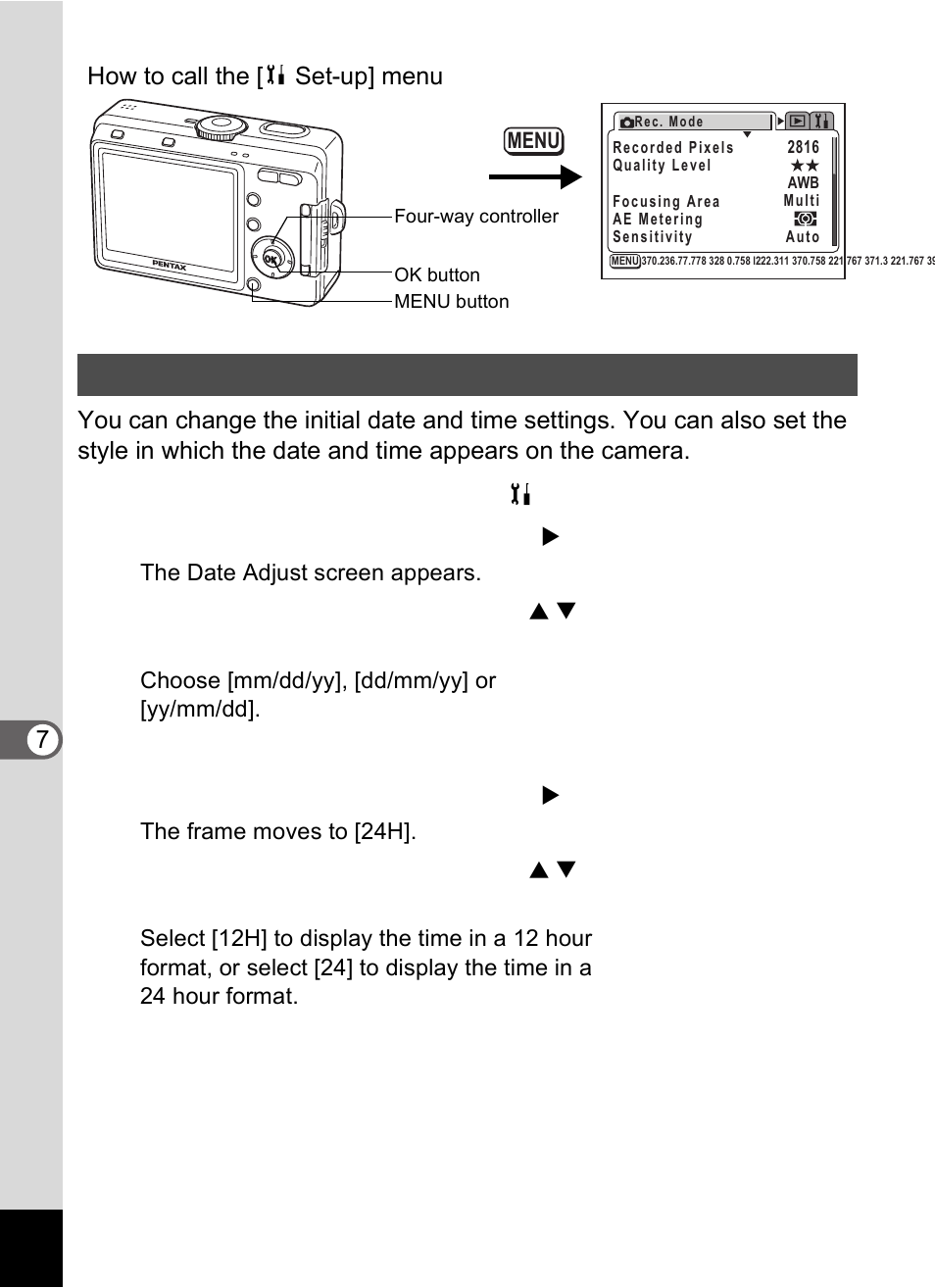 Changing the date and time | Pentax Optio S60 User Manual | Page 122 / 153