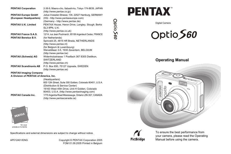 Operating manual | Pentax Optio S60 User Manual | Page 153 / 153