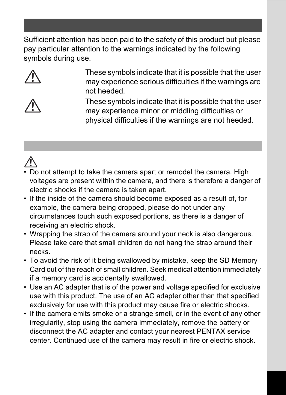 For safe use of your camera | Pentax Optio S60 User Manual | Page 3 / 153