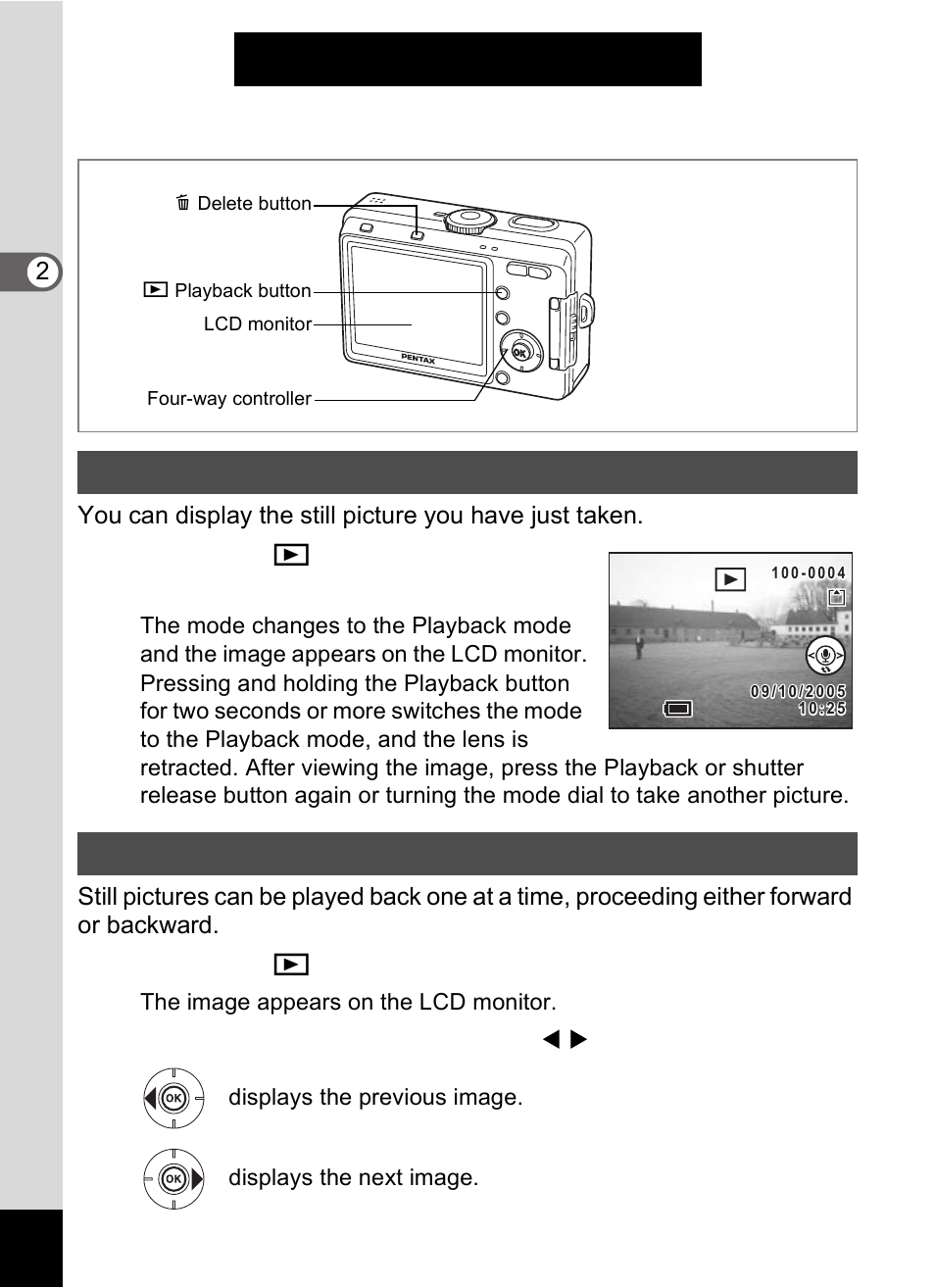 Playing back still pictures, Quick start | Pentax Optio S60 User Manual | Page 36 / 153