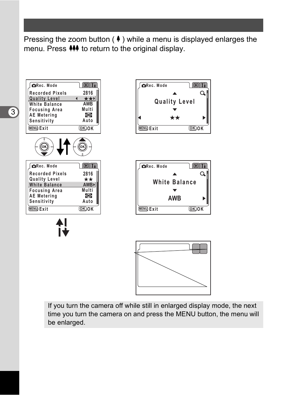 Enlarging a menu display | Pentax Optio S60 User Manual | Page 44 / 153