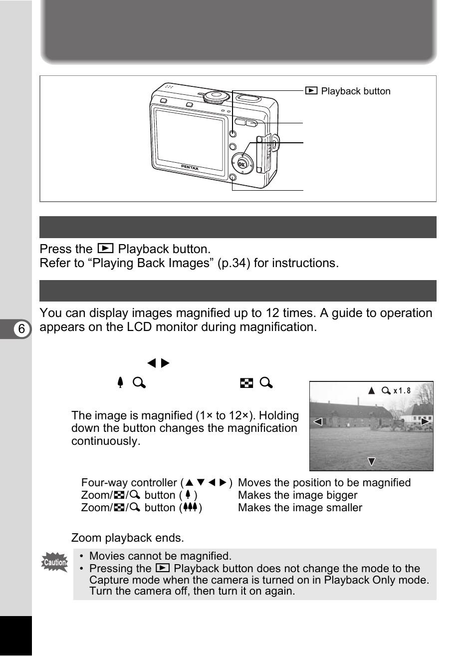 Playing back images, Playing back still pictures zoom display | Pentax Optio S60 User Manual | Page 94 / 153