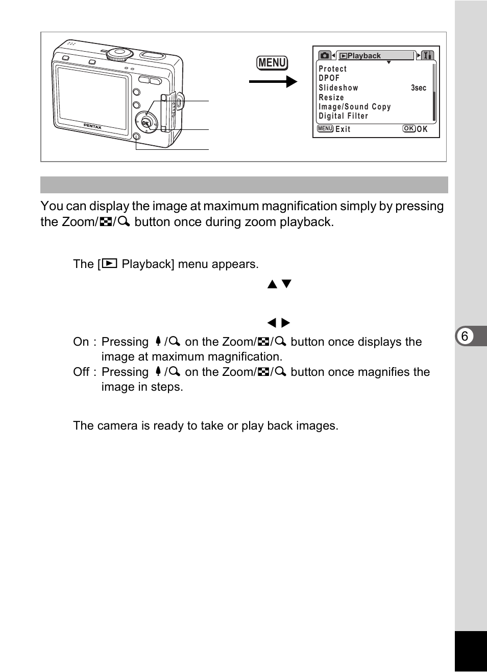 Press the menu button in playback mode, Press the ok button | Pentax Optio S60 User Manual | Page 95 / 153