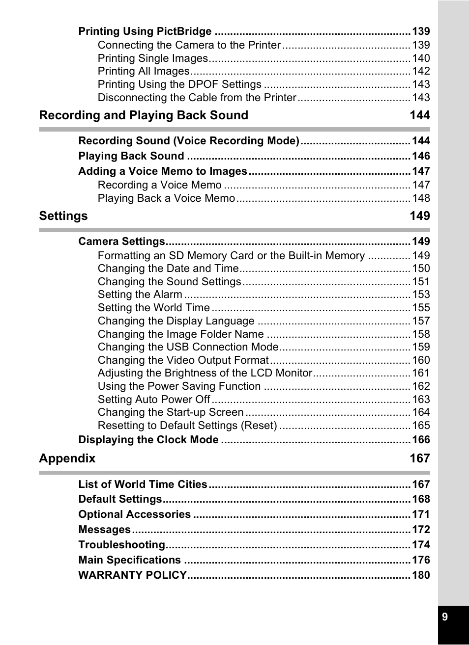 Pentax Optio WP User Manual | Page 11 / 188