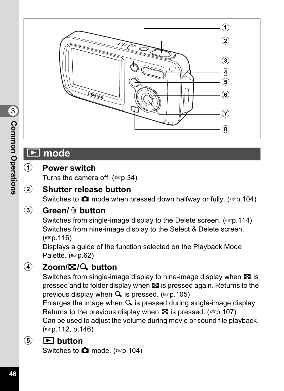 Playback mode, Mode, Qmode | Pentax Optio WP User Manual | Page 48 / 188