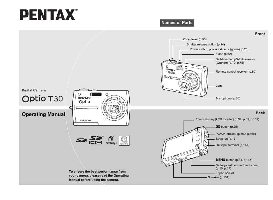 Pentax Optio T30 User Manual | 192 pages