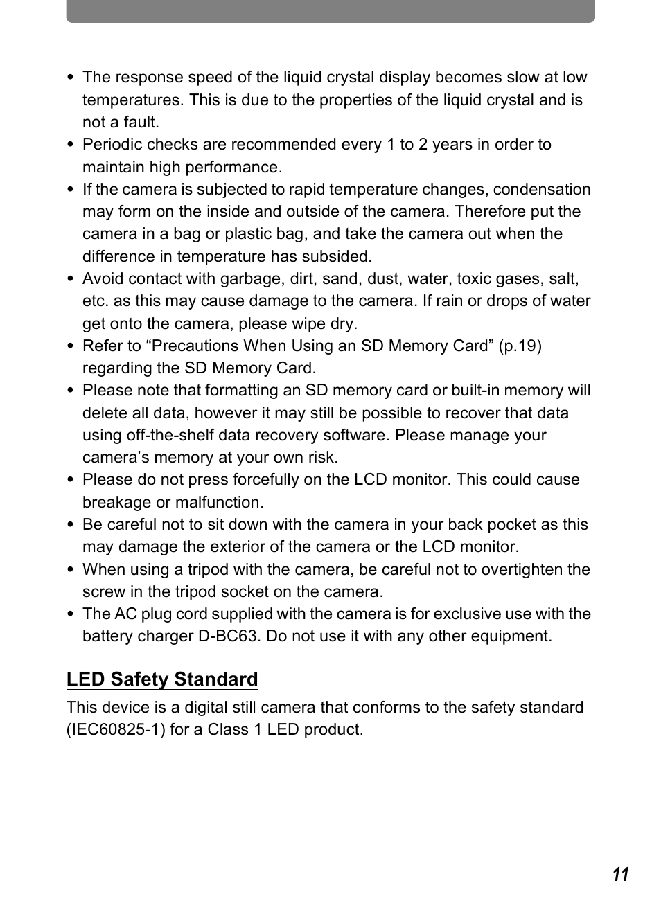 Led safety standard | Pentax Optio T30 User Manual | Page 13 / 192