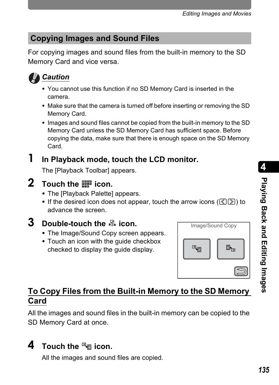 Copying images and sound files, P.135 | Pentax Optio T30 User Manual | Page 137 / 192