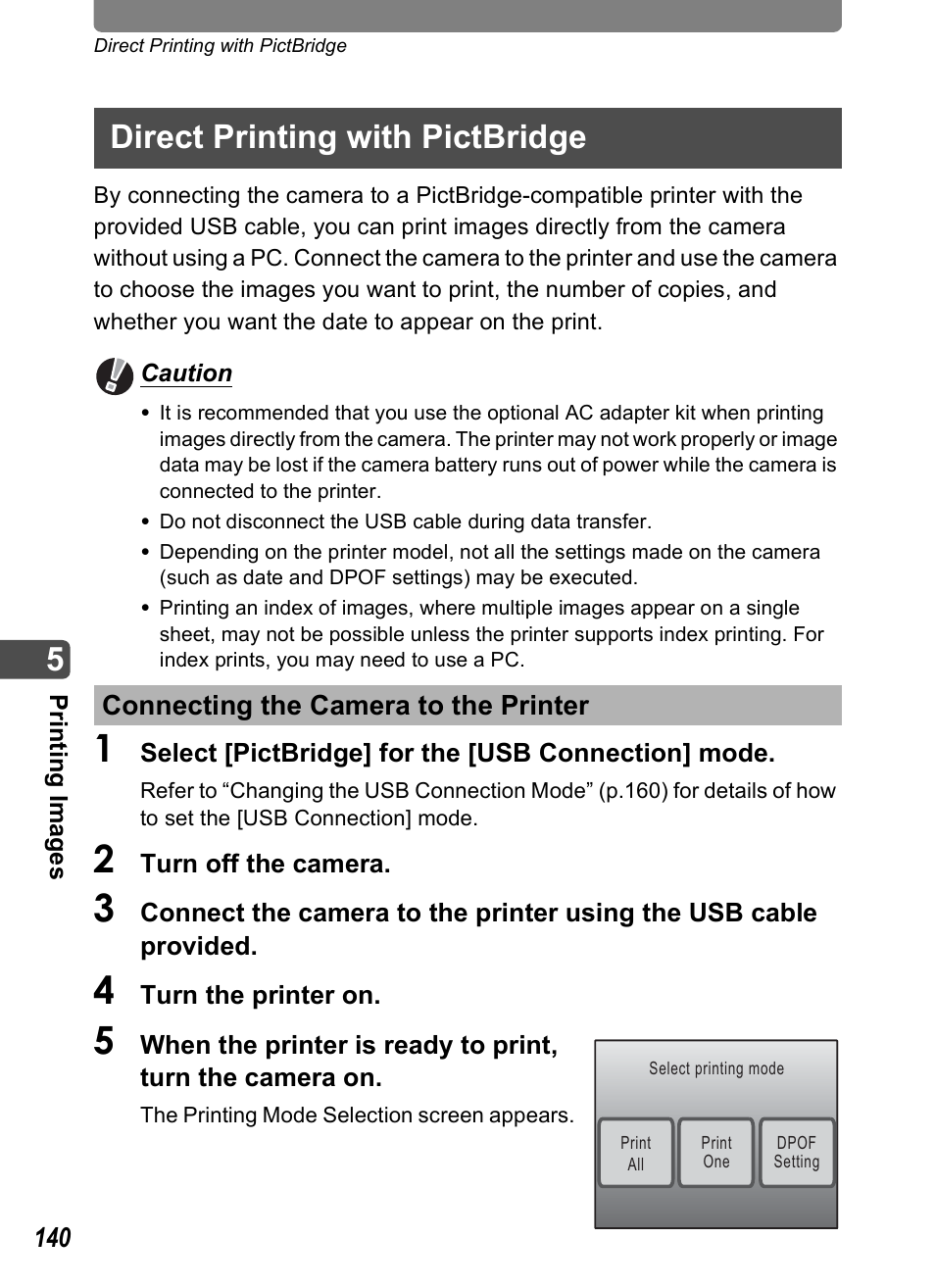 Direct printing with pictbridge, Connecting the camera to the printer, P.140 | Pentax Optio T30 User Manual | Page 142 / 192