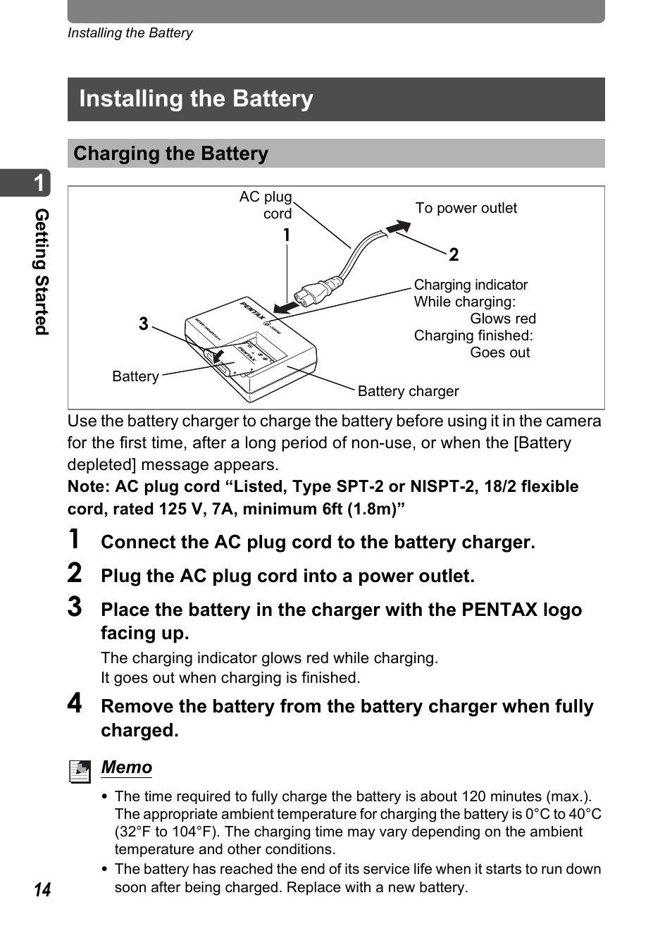 Installing the battery, Charging the battery | Pentax Optio T30 User Manual | Page 16 / 192