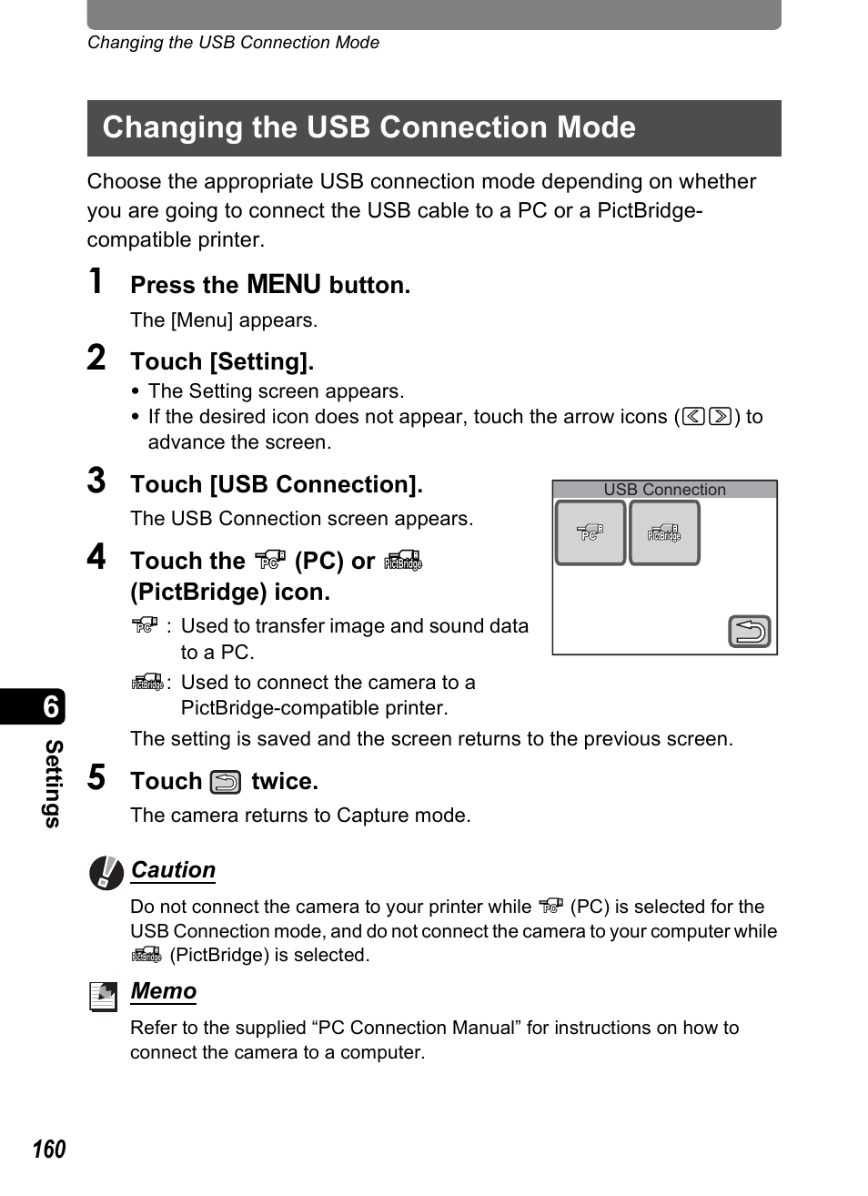 Changing the usb connection mode, P.160 | Pentax Optio T30 User Manual | Page 162 / 192