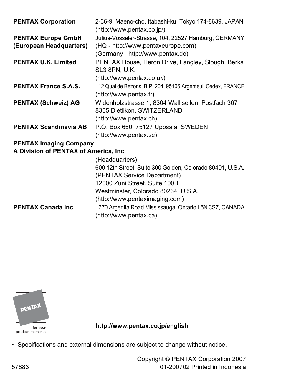 Pentax Optio T30 User Manual | Page 192 / 192