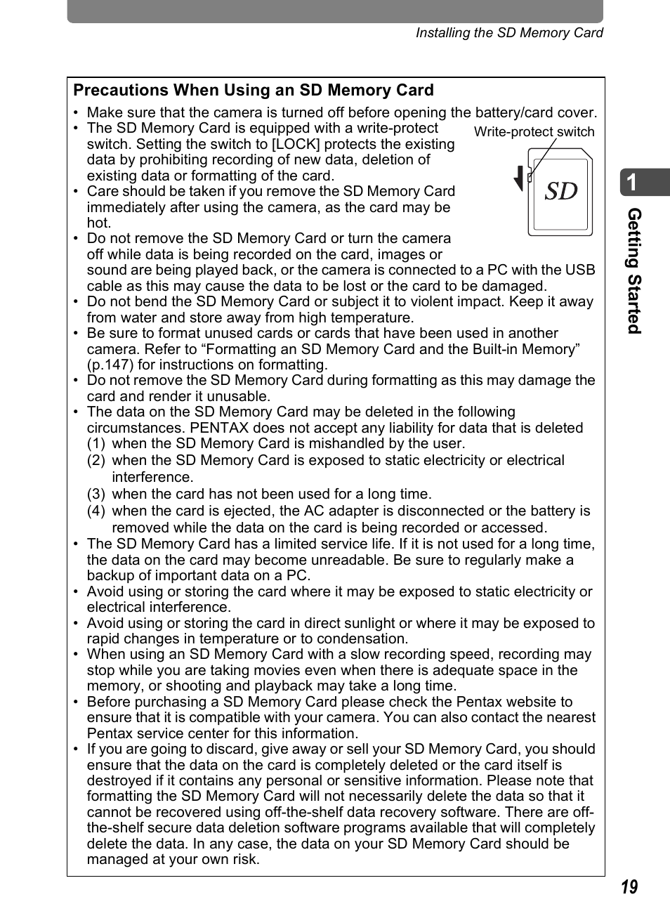 Gettin g starte d | Pentax Optio T30 User Manual | Page 21 / 192