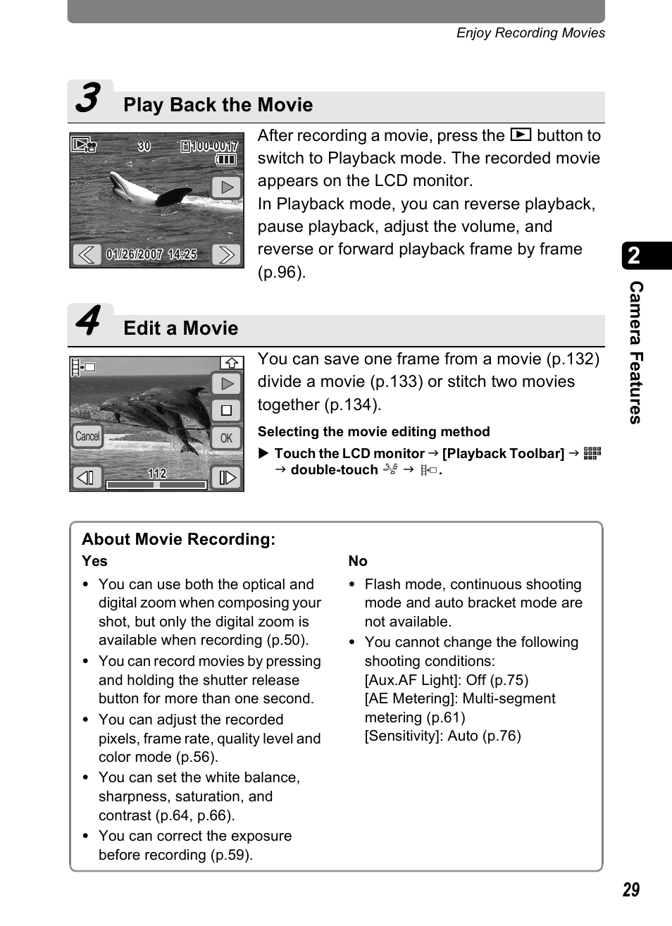 Play back the movie, Edit a movie | Pentax Optio T30 User Manual | Page 31 / 192