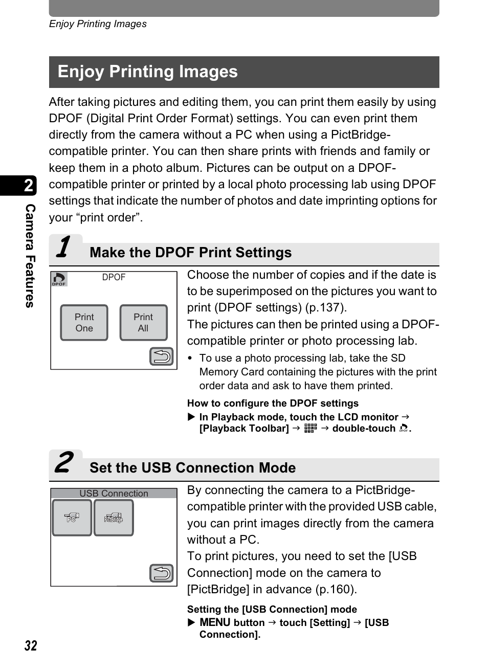 Enjoy printing images | Pentax Optio T30 User Manual | Page 34 / 192