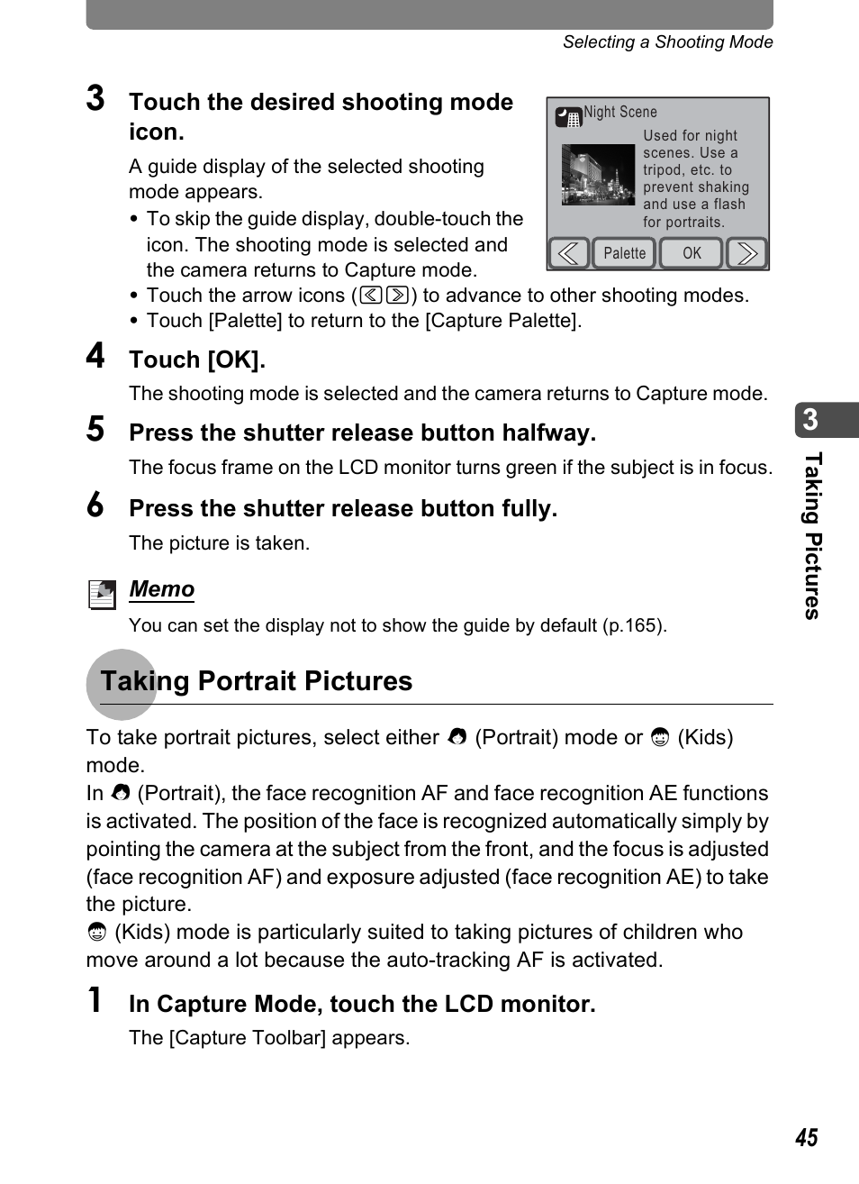 Taking portrait pictures | Pentax Optio T30 User Manual | Page 47 / 192