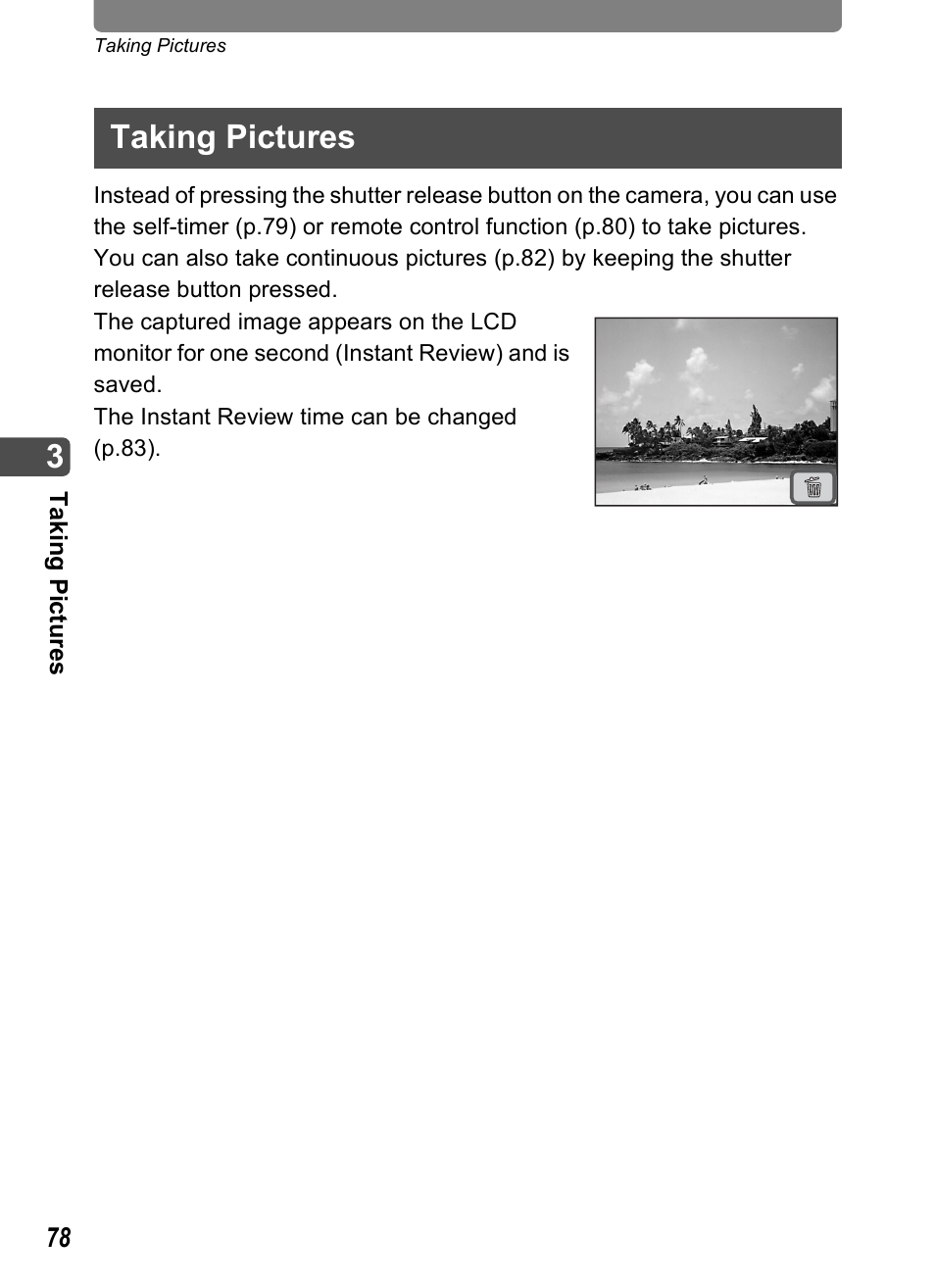Taking pictures | Pentax Optio T30 User Manual | Page 80 / 192