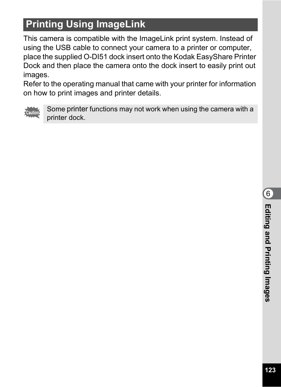 Printing using imagelink | Pentax OPTIO M10 User Manual | Page 125 / 168