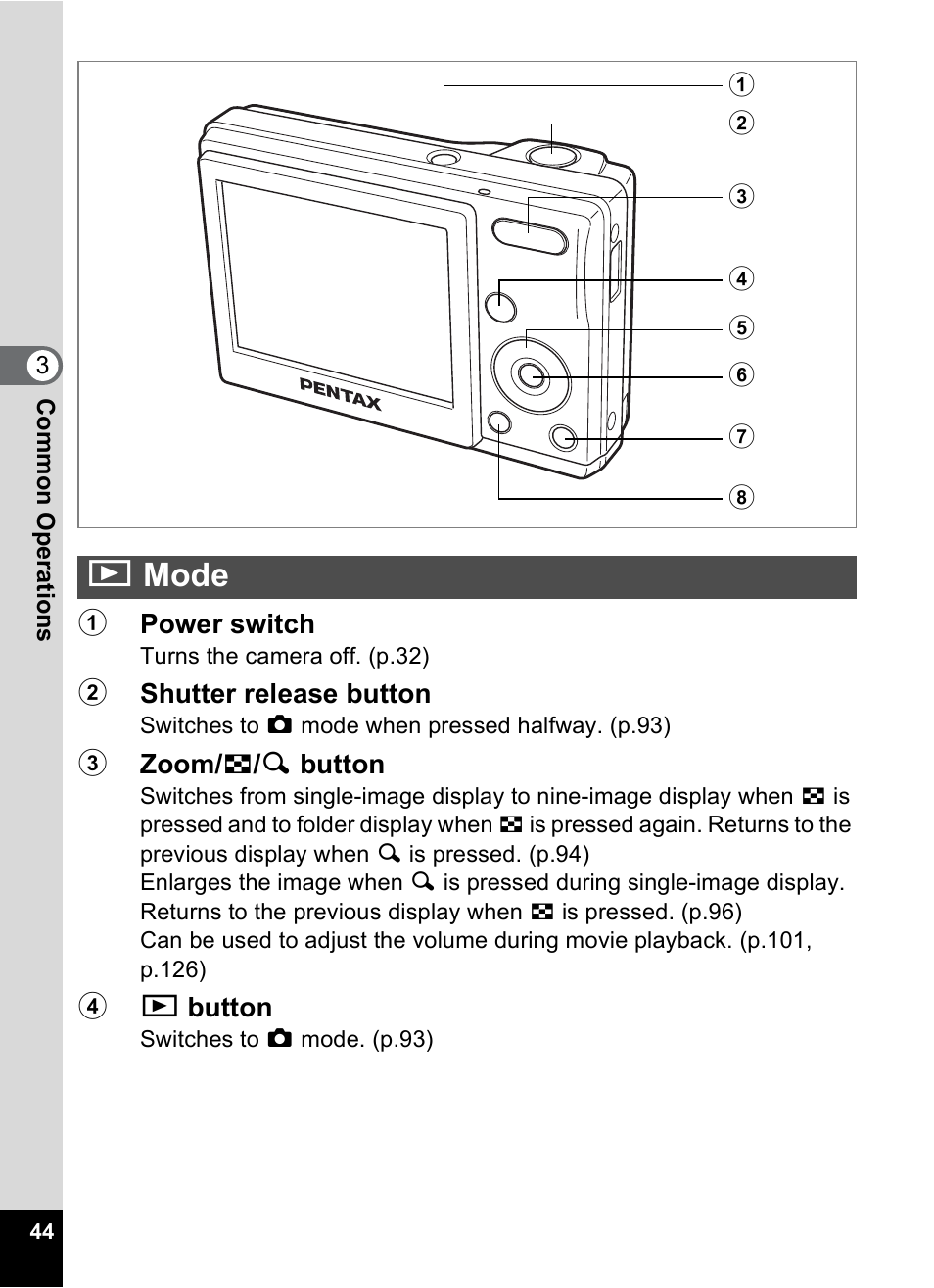 Playback mode, Mode, Qmode | Pentax OPTIO M10 User Manual | Page 46 / 168