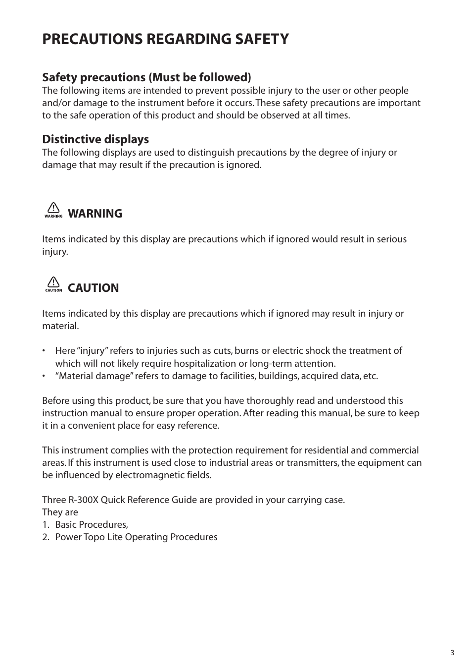 Precautions regarding safety | Pentax R-315EX(NX) User Manual | Page 3 / 80