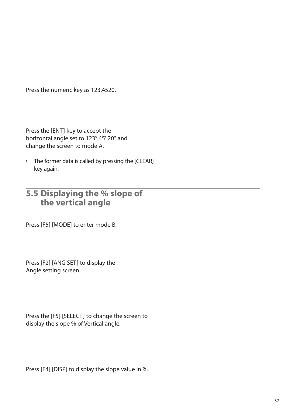 5 displaying the % slope of the vertical angle | Pentax R-315EX(NX) User Manual | Page 37 / 80