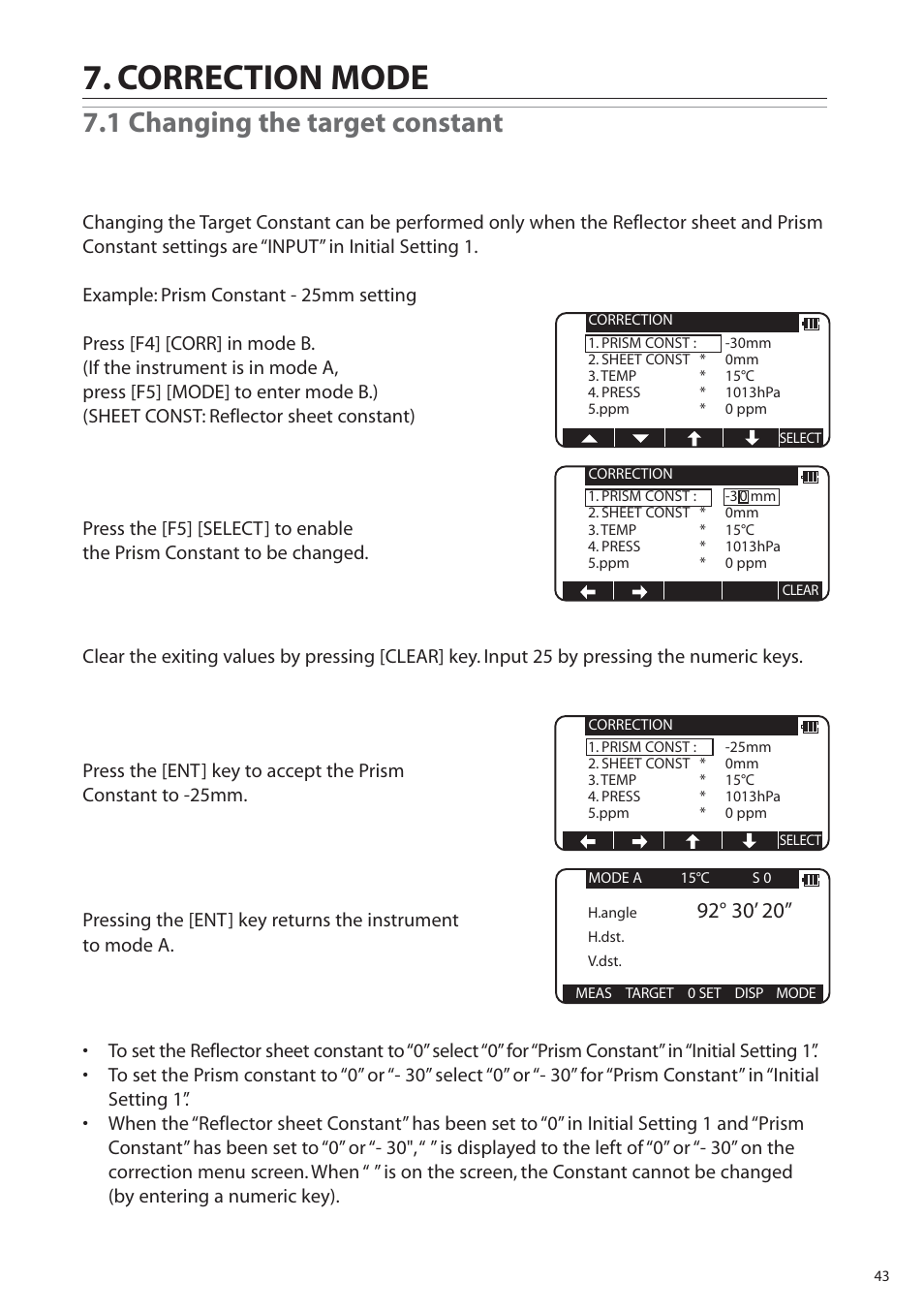 Correction mode, 1 changing the target constant | Pentax R-315EX(NX) User Manual | Page 43 / 80