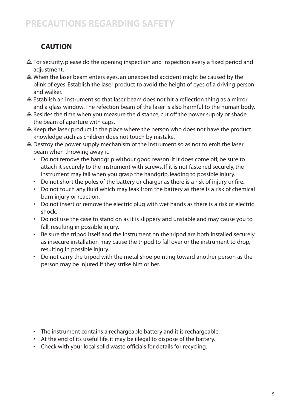 Precautions regarding safety, Caution | Pentax R-315EX(NX) User Manual | Page 5 / 80