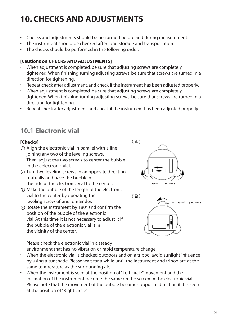 Checks and adjustments, 1 electronic vial | Pentax R-315EX(NX) User Manual | Page 59 / 80