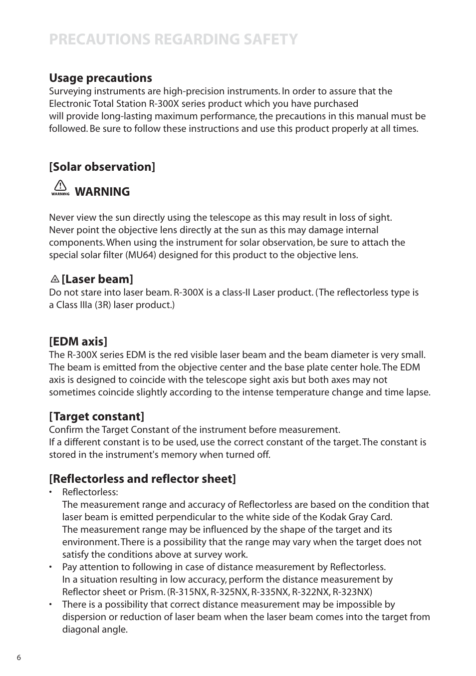 Precautions regarding safety | Pentax R-315EX(NX) User Manual | Page 6 / 80